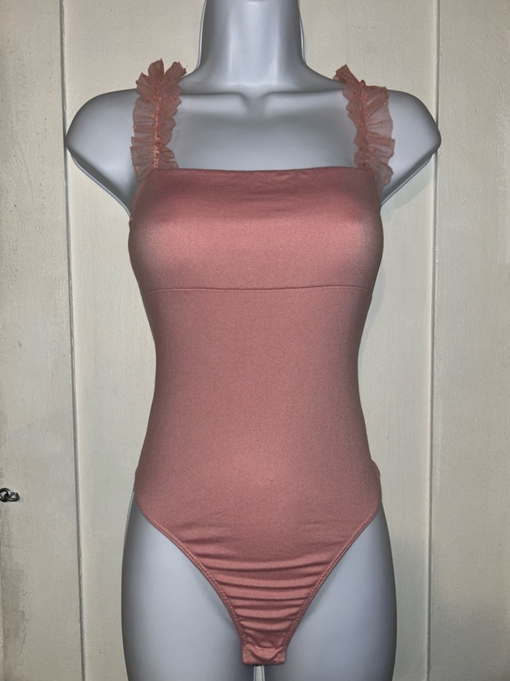 Forever 21 Dusty Pink Ruffle Strap Bodysuit